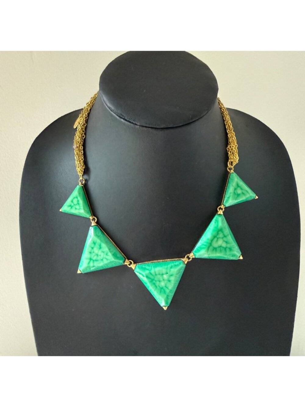 Amrita Singh Green Triangle Statement Necklace Gold-Tone Chain Bold
